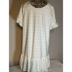 Vanilla Bay White Eyelet Lace Ruffle Hem Short Sleeve Dress VD42083 Mens Size M